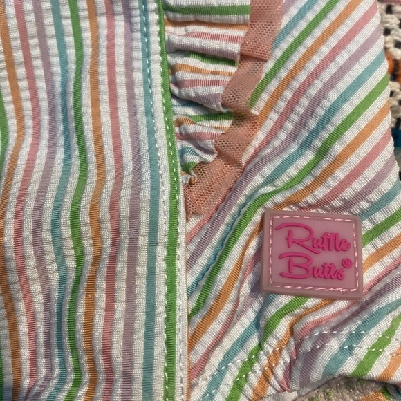 Ruffle Butts toddler Swim Suit size 3T pastel stripes with pink bow - Picture 7 of 8